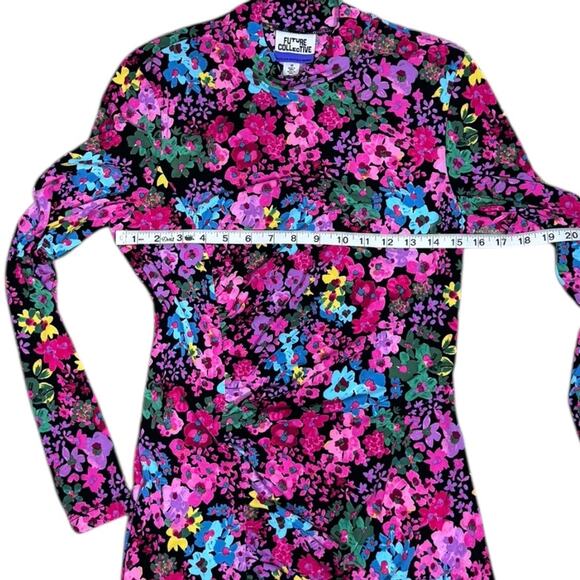 Future Collective Long Sleeve Mock Neck Side Ruched Slit Midi Dress - Size M - Picture 7 of 7